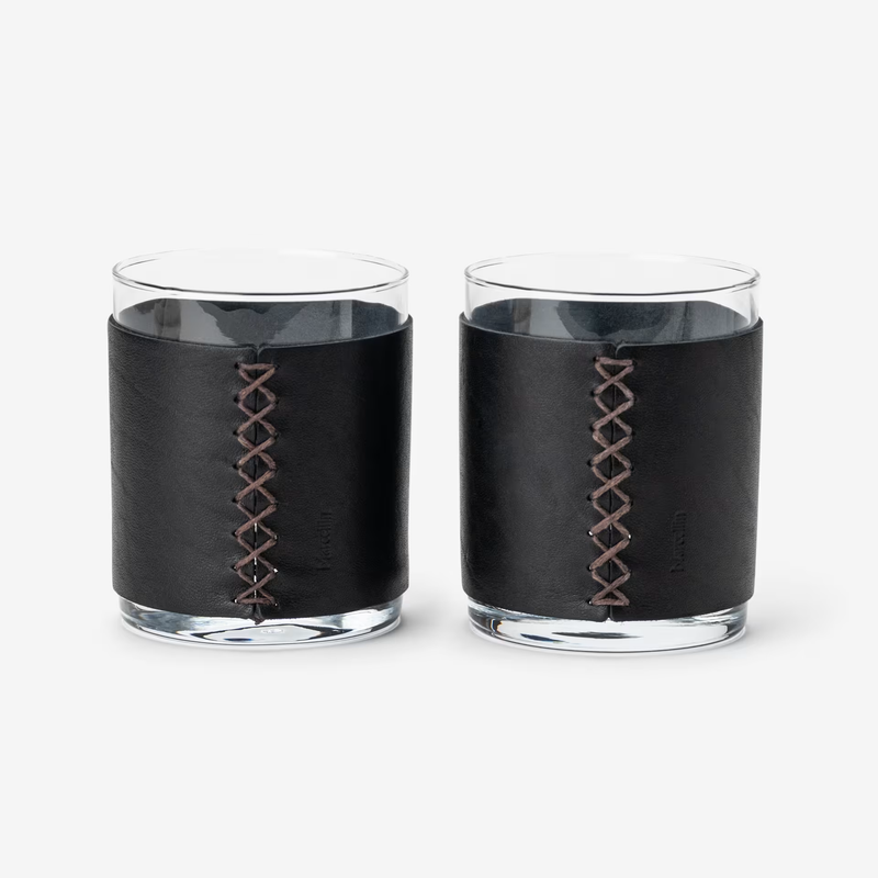 Codex Leather-Wrapped Rocks Glasses, Set of 2