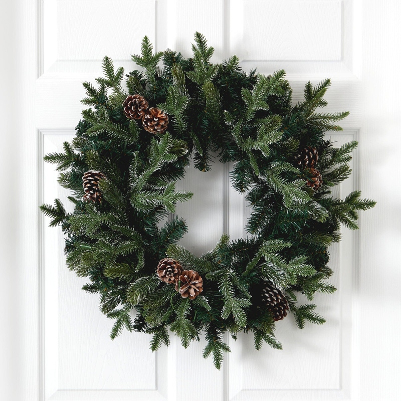 24” Snowed Pinecone Artificial Christmas Wreath with LED Lights
