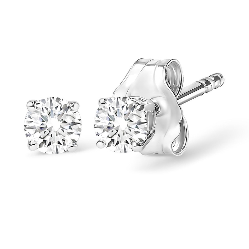 14K White Gold 1/4 Cttw Lab Grown Diamond 4-Prong Classic Solitaire Stud Earrings