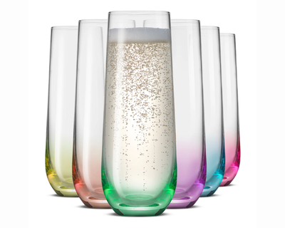Hue Colored Stemless Champagne Flutes, Set of 6
