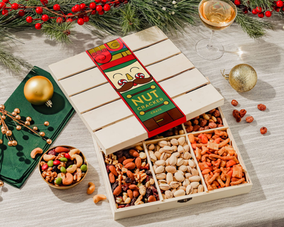 Nutcracker-Themed Wooden Crate with Gourmet Savory Snacks