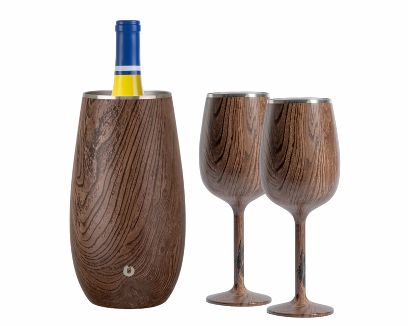 Stainless Steel Wine Chiller and Wine Glass Gift Set