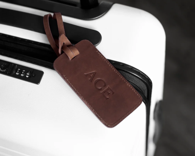 Monogrammed Sewn Leather Luggage Tag