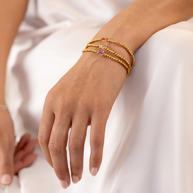 Gold Beaded Birthstone Bracelet