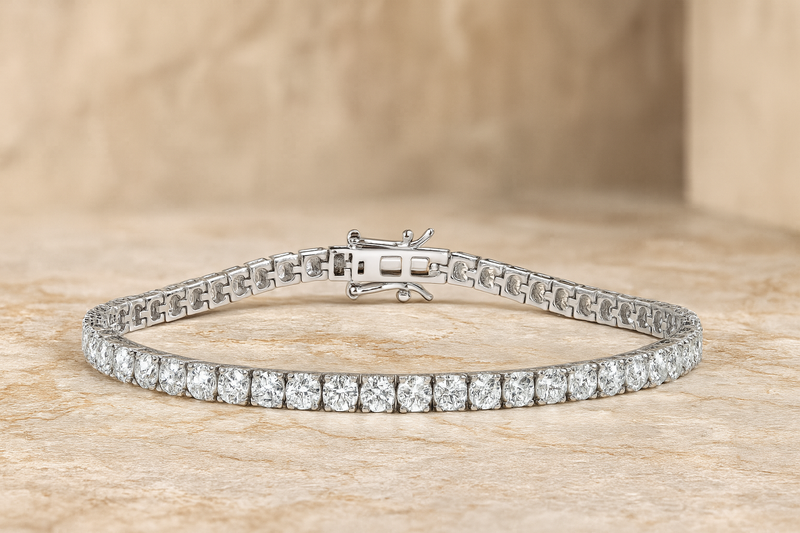 14K White Gold 4-Prong Set Lab Grown Round Diamond Classic Tennis Bracelet