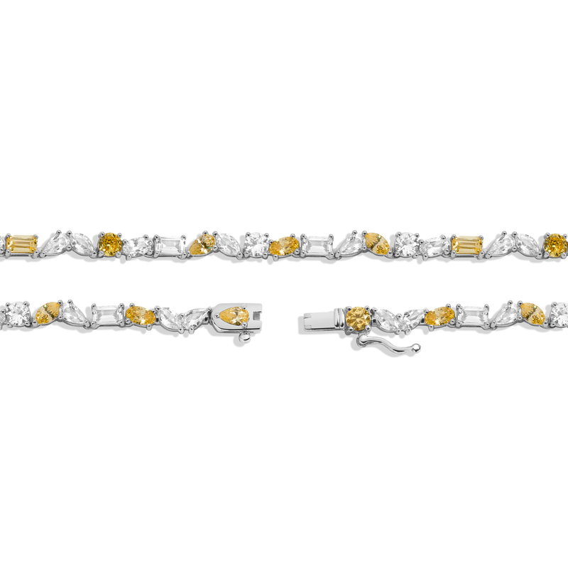 Lab Grown White Sapphire and Canary Mixed Shape Tennis Necklace