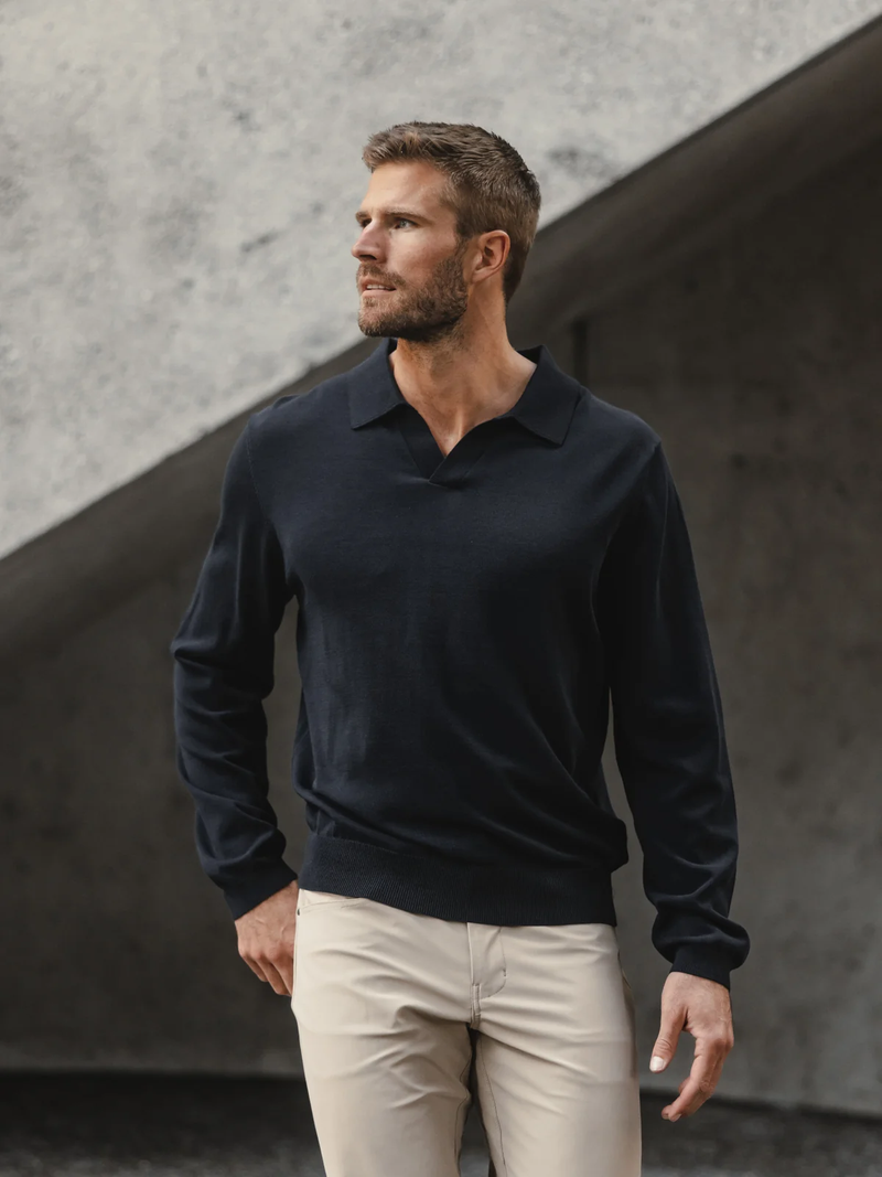 Men's Riviera Knit Long Sleeve Polo, Black