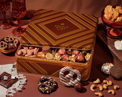 Deluxe Thanksgiving Gift Box with Gourmet Chocolate & Nut Assortment in Gold Tin
