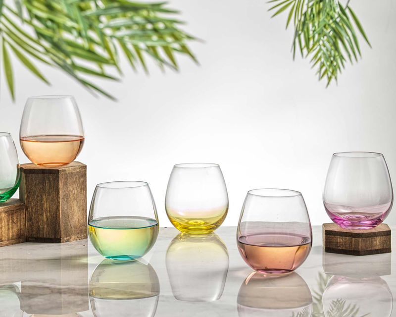 Hue Colored Stemless Wine Glasses, Set of 6