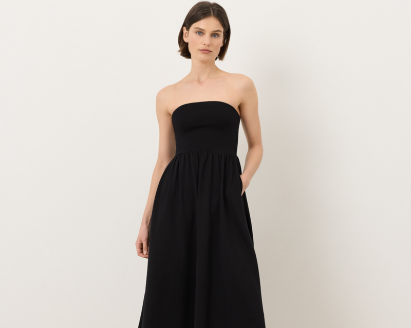 Women's Organic Fit & Flare Strapless Dress, Black