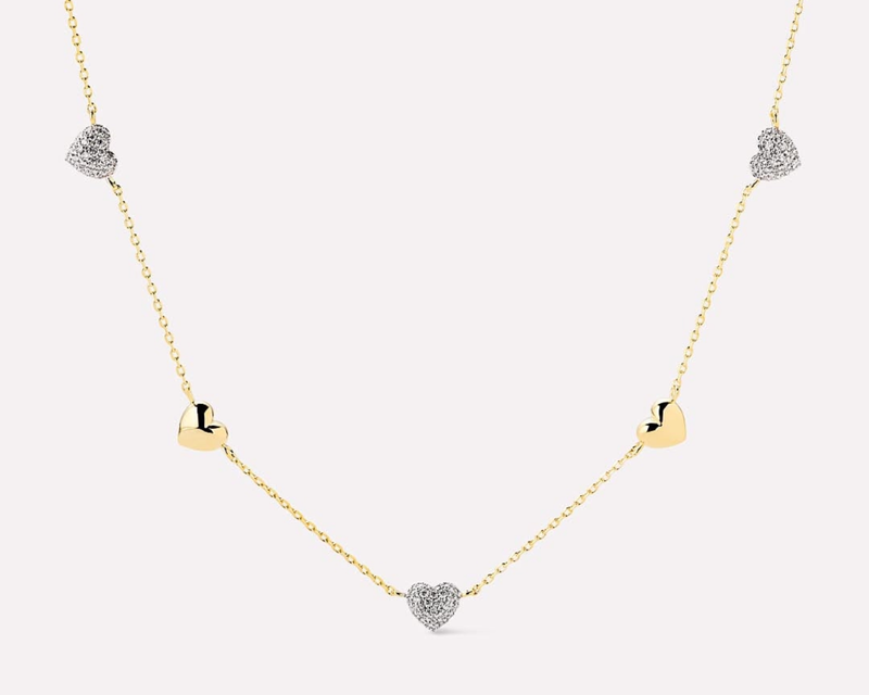 Lev Mini Pave Station Heart Necklace