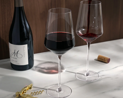 Crystal Bordeaux Glasses & Gold Corkscrew Gift Box Set