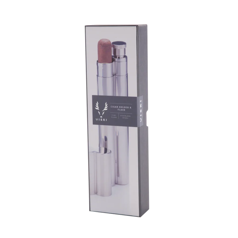 Stainless Steel Cigar Holder and 2oz Flask