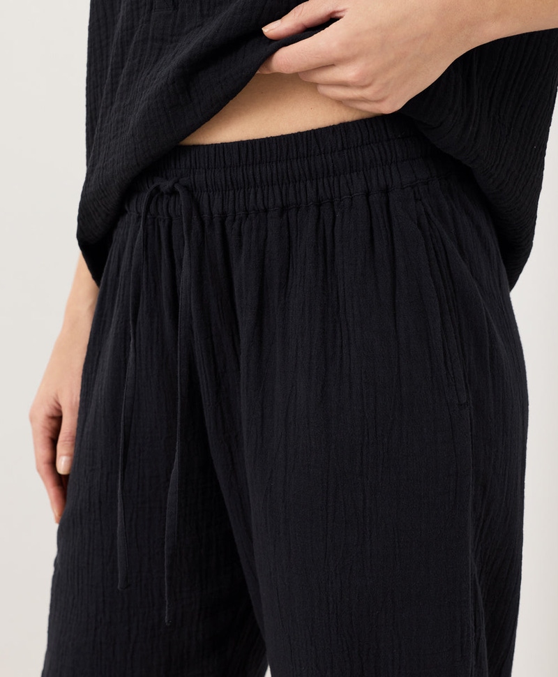 Women's Organic Coastal Double Gauze Tapered Pull-On Pant, Black