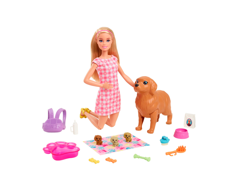 Barbie Doll and Newborn Pups Playset