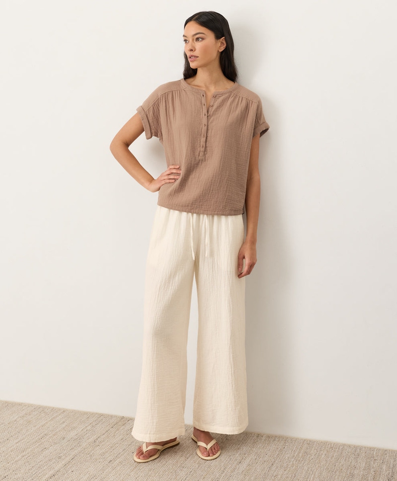 Women's Organic Coastal Double Gauze Split Hem Pant, Cream
