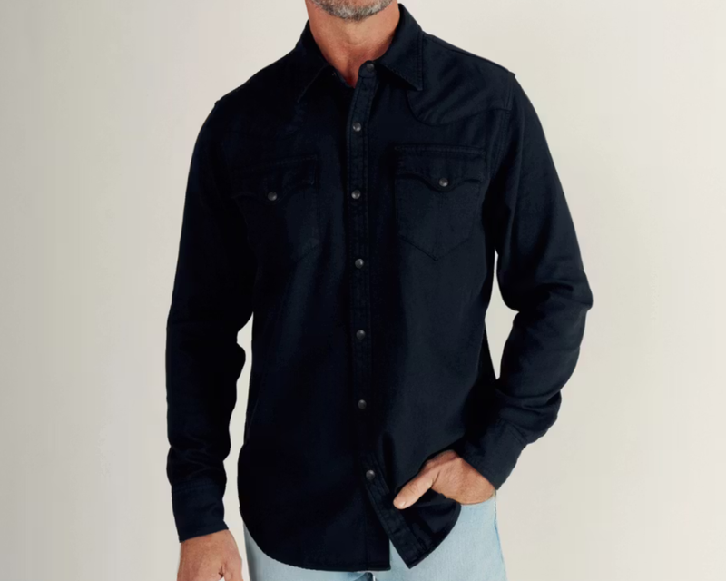 Men's Denim Long Sleeve Pearl Snap Shirt, Black