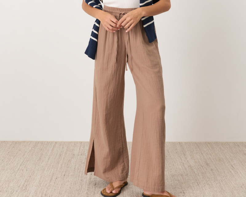 Women's Organic Coastal Double Gauze Split Hem Pant, Driftwood Brown
