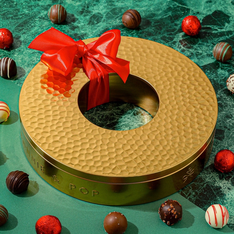 Festive Wreath Tin with Assorted Chocolate Truffles