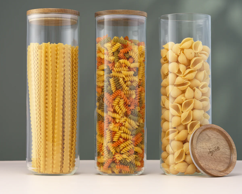 3-Piece Stackable Glass Storage Canister Set with Wood Lids