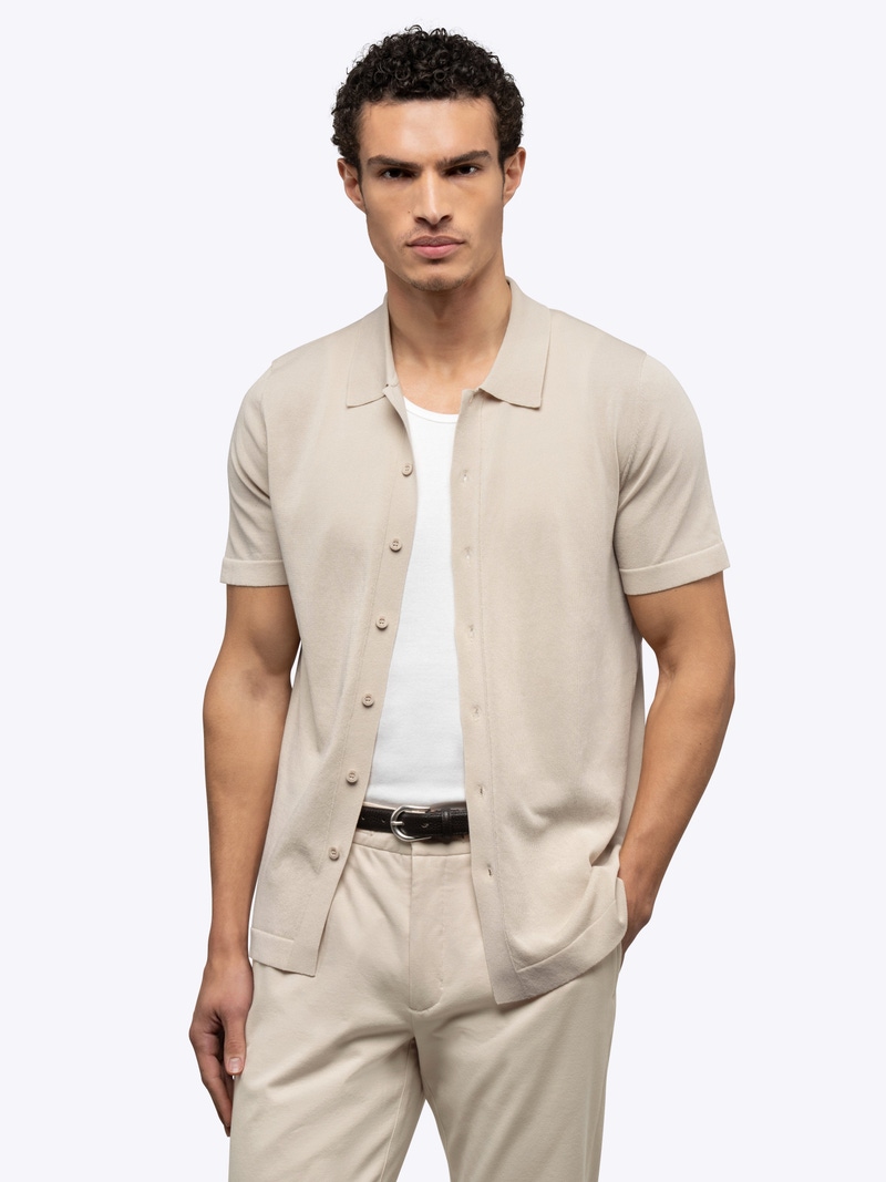 Men's Riviera Knit Button Up, Sand Dune