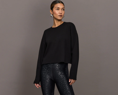 Crew Neck Sweatshirt in French Terry, Black
