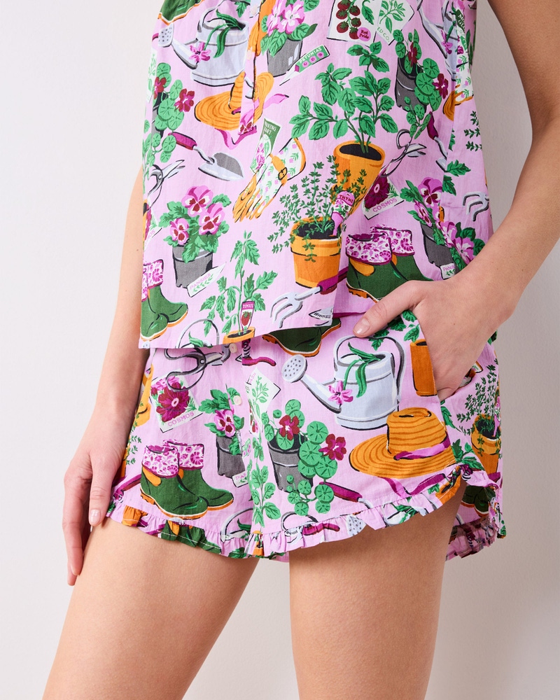 Back to Bed Short Set in Green Thumb, Pink Cosmos