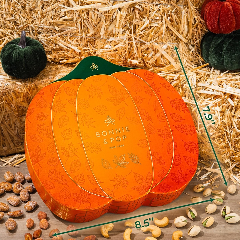 Fall Nut Gift Basket in Pumpkin-Shaped Box