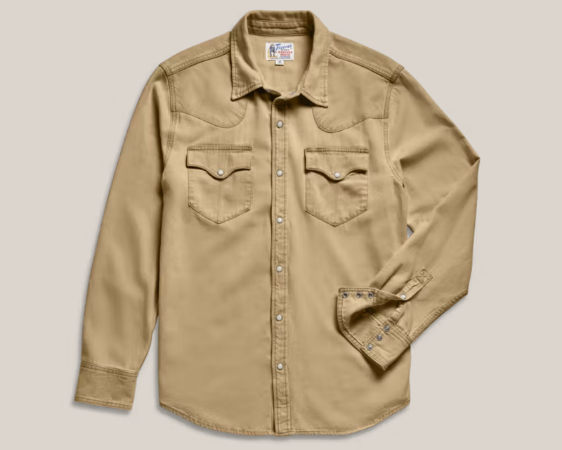Men's Denim Long Sleeve Pearl Snap Shirt, Coriander
