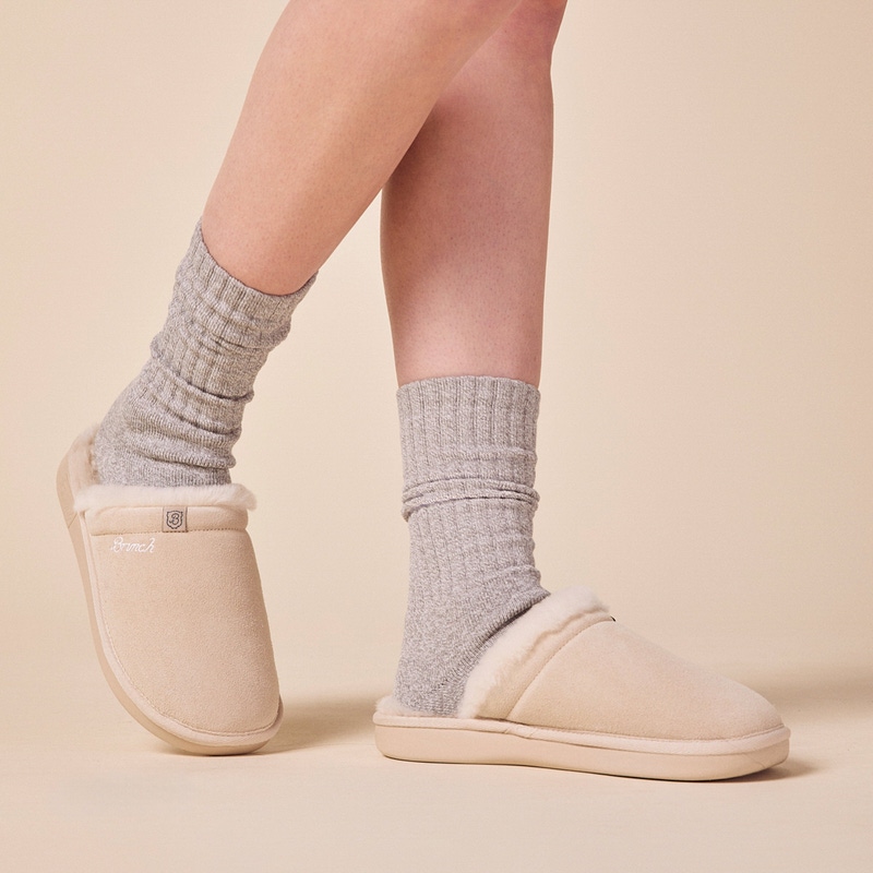 Essential Suede Shearling Slipper, Beige