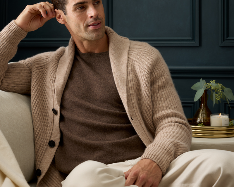 Mongolian Cashmere Shawl Collar Cardigan