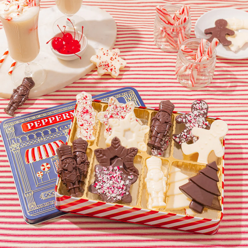 Peppermint Bark Gift Tin with Holiday-Shaped Chocolates