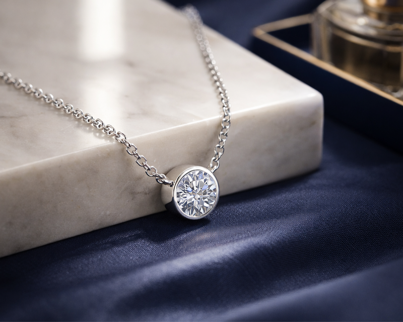 14K White Gold 1.00 Cttw Bezel Set Round Lab Grown Diamond Solitaire Pendant Necklace