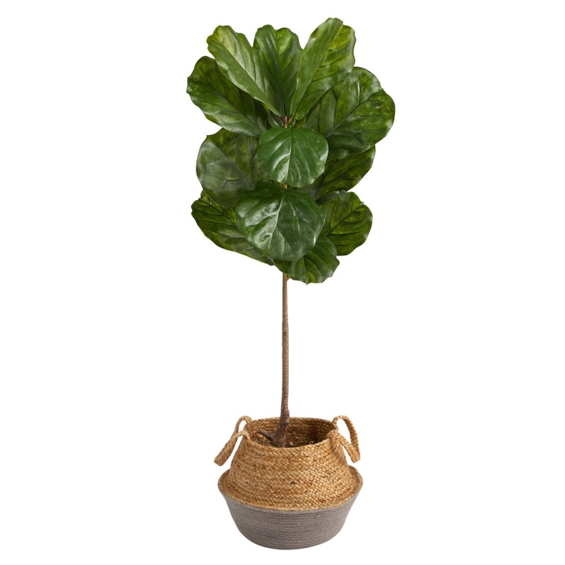 4' Artificial Fiddle Leaf Tree in Boho Chic Handmade Cotton & Jute Woven Planter Basket