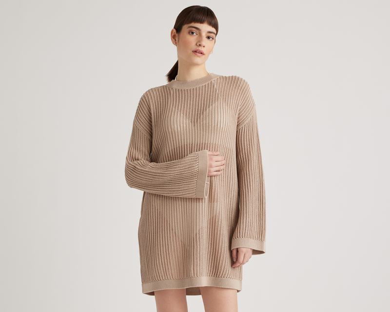 100% Organic Cotton Open Knit Long Sleeve Cover-Up Dress