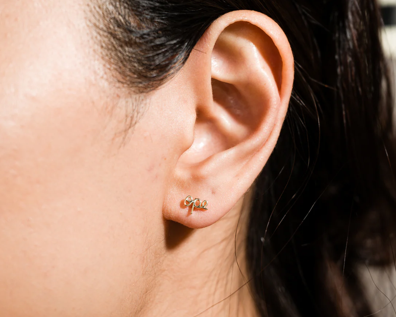 14K Gold Plate Script Stud Pair