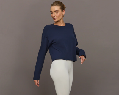 Crew Neck Sweatshirt in French Terry, Navy Blazer