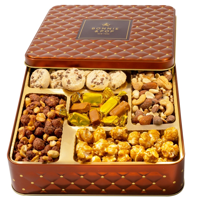 Elegant Gift Tin with Chocolate, Nuts & Caramel Treats