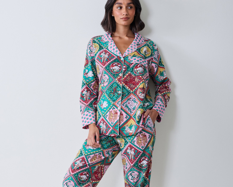 Long PJ Set in 12 Days of Christmas, Vintage Holiday