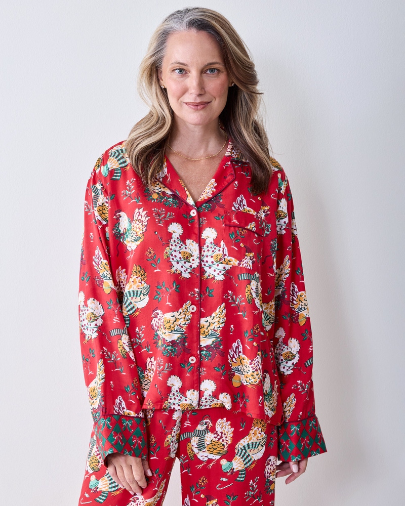 Eco Satin Soho Set in Holiday Hens, Red Stocking