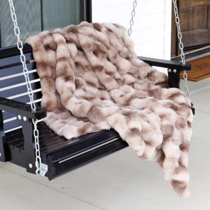 Branded Ruched Faux Fur Recycled Polyester Blanket