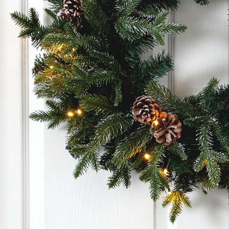 24” Snowed Pinecone Artificial Christmas Wreath with LED Lights