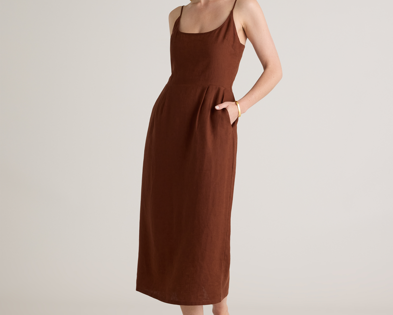 100% European Linen Scoop Neck Midi Dress