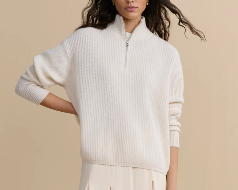 Cashmere Half-Zip, Ivory