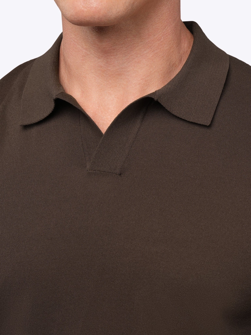 Men's Riviera Knit Long Sleeve Polo, Burnt Oak