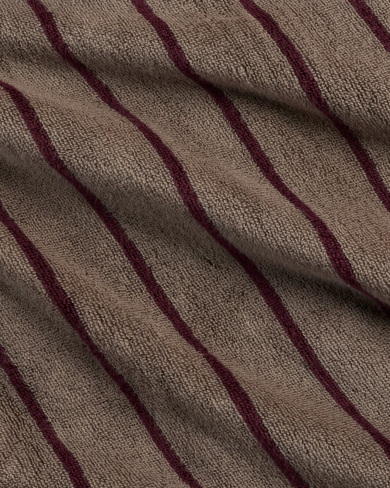 Turkish Cotton Stripe Robe, Warm Grey with Garnet
