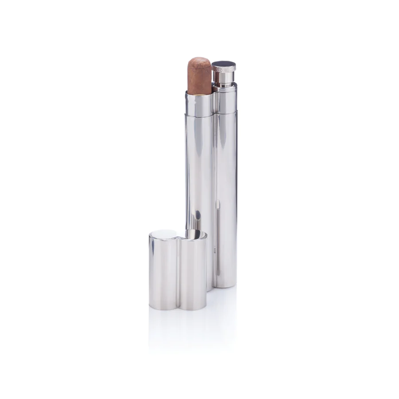 Stainless Steel Cigar Holder and 2oz Flask