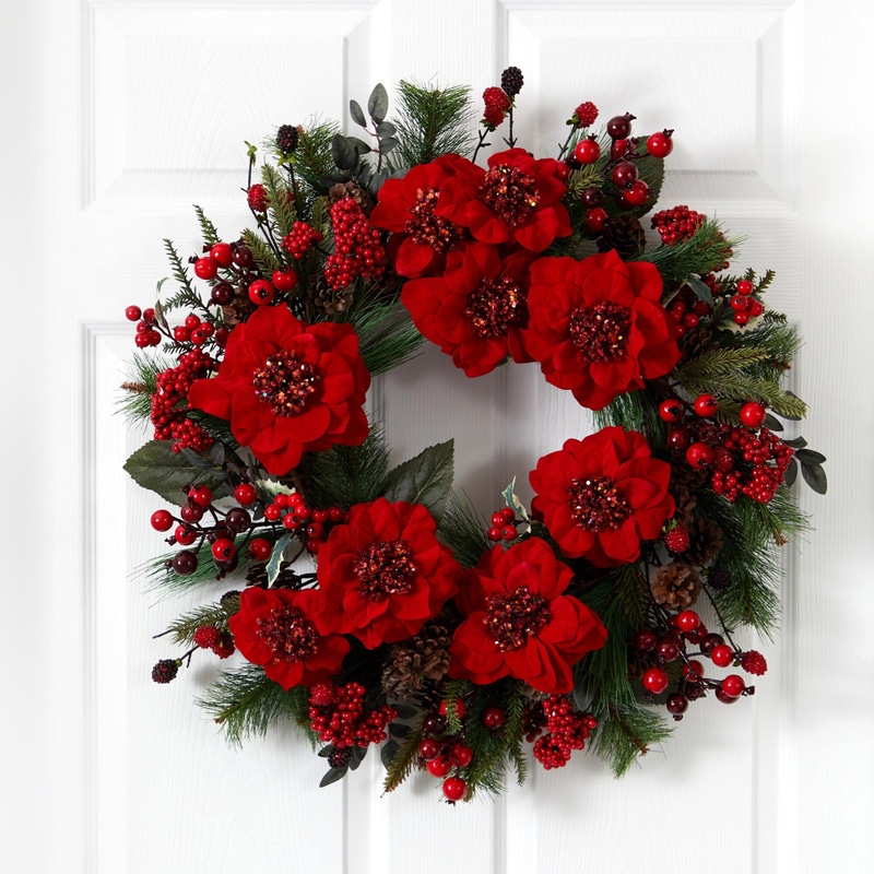 24" Poinsettia Wreath