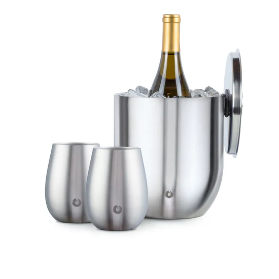Stainless Steel Ice Bucket and Wine Glass Set