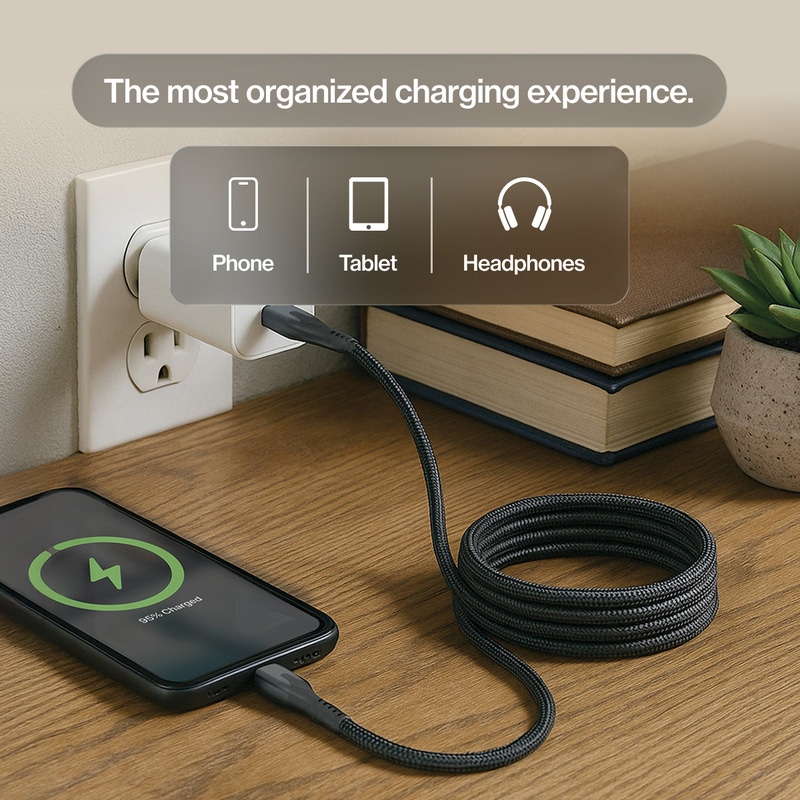 MagStack Auto-Coiling USB-A to USB-C 3' Cable